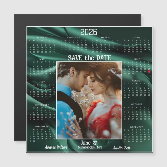 Emerald Luxury Satin Save the Date Engaged Couple (Anverso/Reverso)
