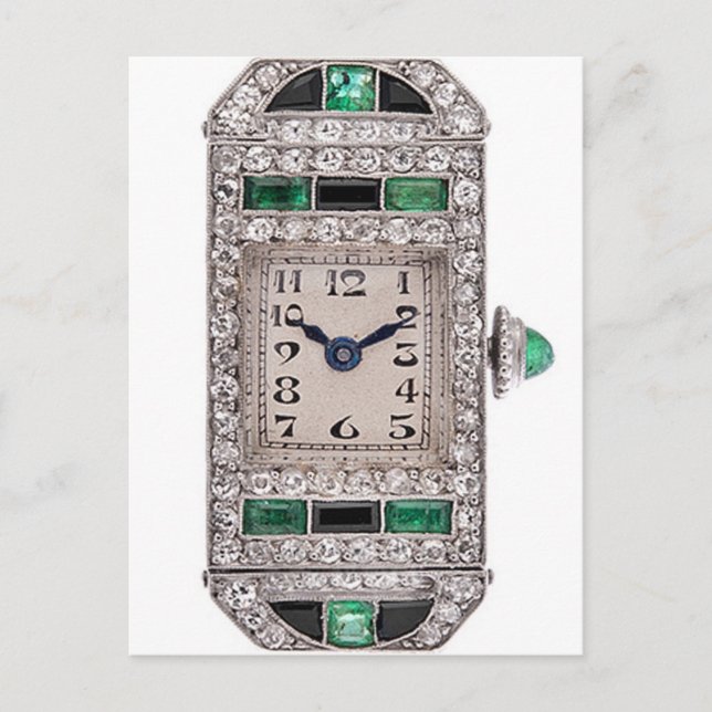 Emerales y diamantes Art Deco mira la postal (Anverso)