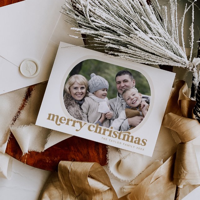 EMERY Gold Family Foto Simple Feliz Navidad (EMERY Gold Family Photo Simple Merry Christmas Holiday Card)