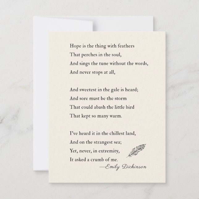 Emily Dickinson Poem espera que sea cosa de plumas (Anverso)