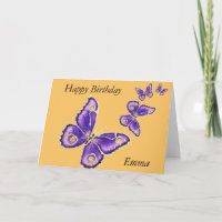 Emma, tarjeta mariposa de cumpleaños feliz