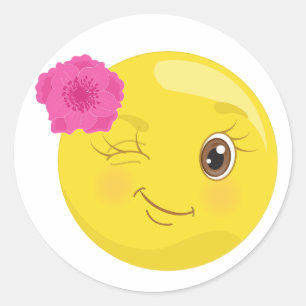 Emoji del guiño con los pegatinas de la flor