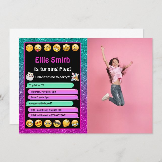 Emoji editable Invitación a foto de cumpleaños (Anverso / Reverso)