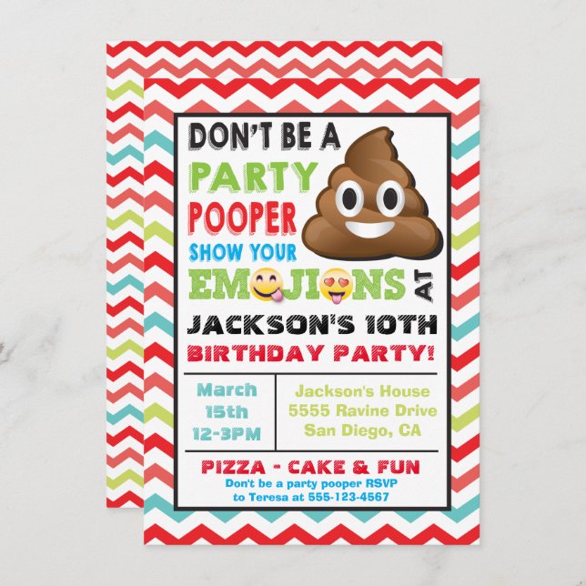 Emoji Fiesta Pooper Invitación al nacimiento (Anverso / Reverso)