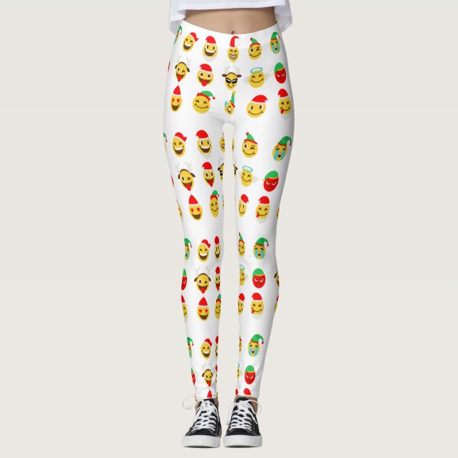 emoji navideña feliz cara leggings (Anverso)