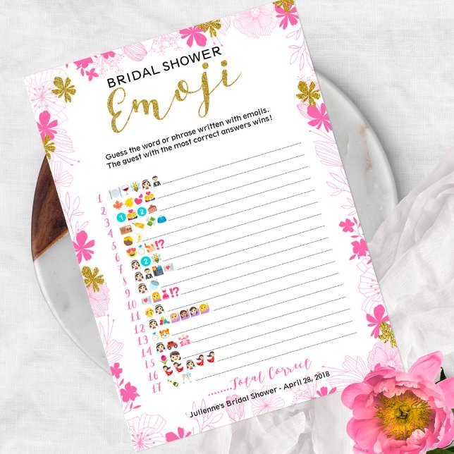 Emoji Pictionary Bridal Shower Game | Floral rosa (Subido por el creador)