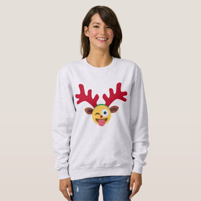 emoji rosada de reno de Navidad sudaderas (Anverso completo)