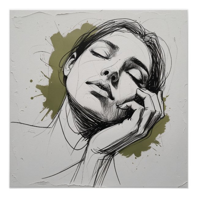 Emotive Female Portrait Poster – Hand on Face with (Anverso)