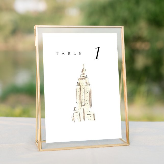 Empire State Building NYC Número de tabla de Bodas (Watercolor Empire State Building New York City Skyline wedding table number sign.)