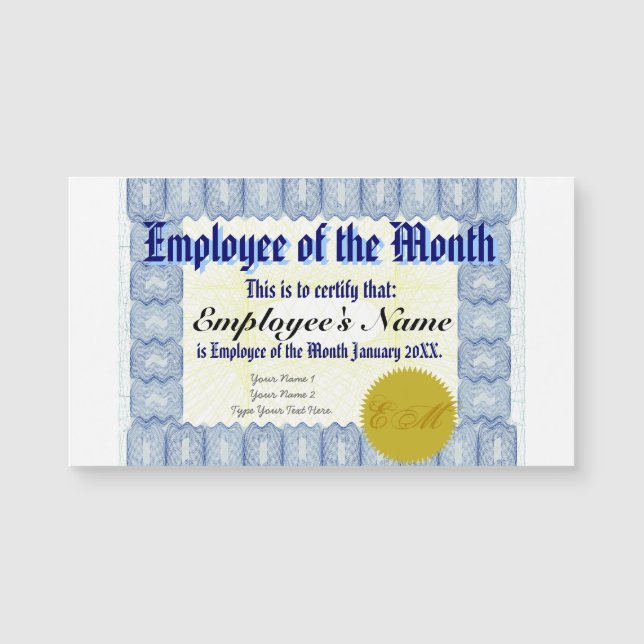Empleado del certificado del mes (Anverso)