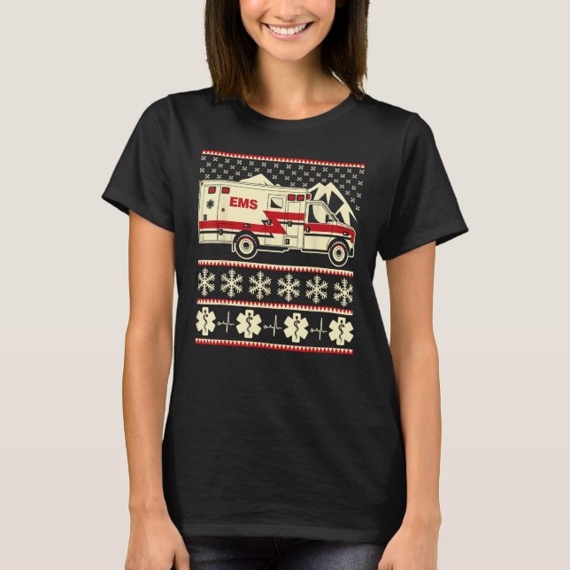 EMT Funny Navidades feos Sweater con ambulancia y (Anverso)