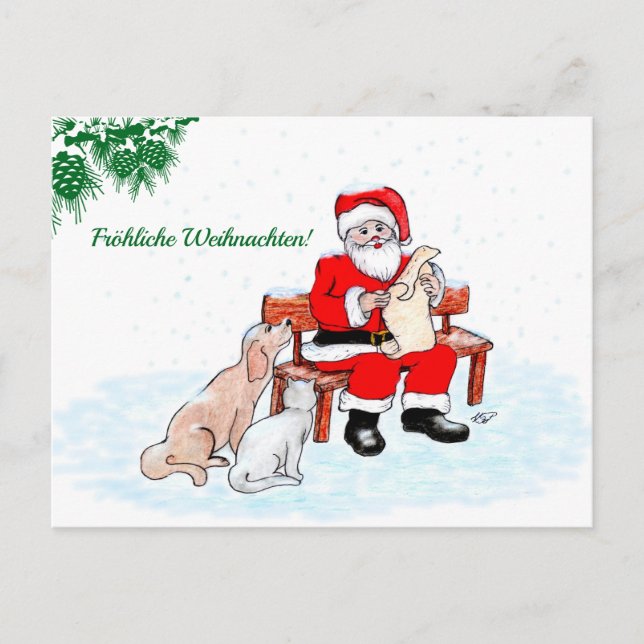 en alemán Santa con tarjeta de vacaciones para per (Anverso)
