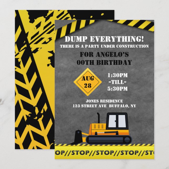 En construcción, fiesta de cumpleaños del bulldoze (Anverso / Reverso)