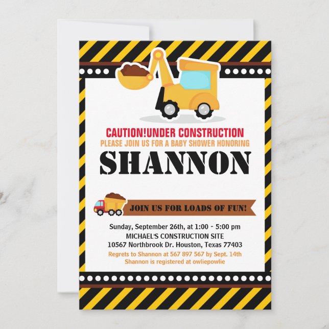 EN CONSTRUCCIÓN Invitación de Baby Shower (Anverso)