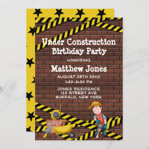 En construcción ladrillos fiesta de cumpleaños
