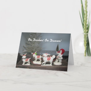 ¡En Dasher! ¡En bailarín! Tarjeta de Navidad