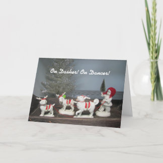 ¡En Dasher! ¡En bailarín! Tarjeta de Navidad