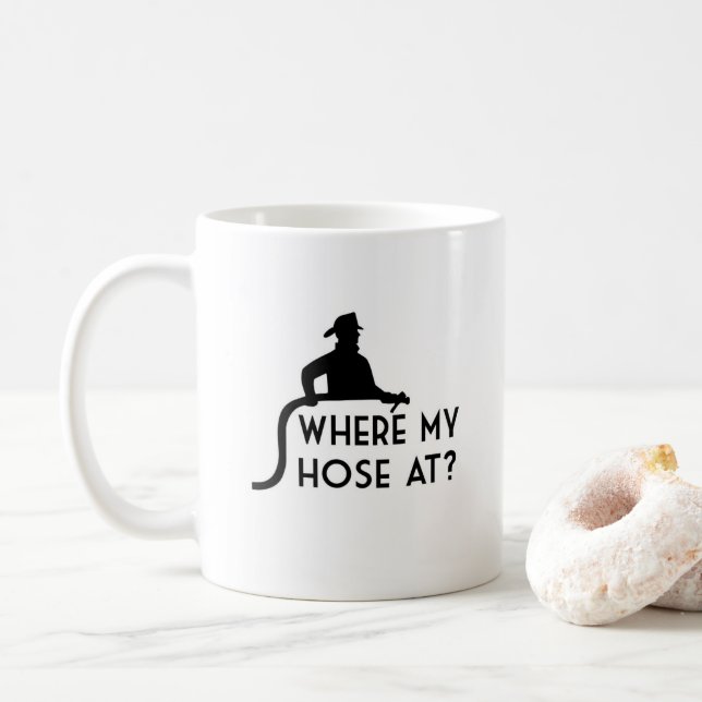 ¿En dónde mi manguera? Taza de café divertida del (Con donut)