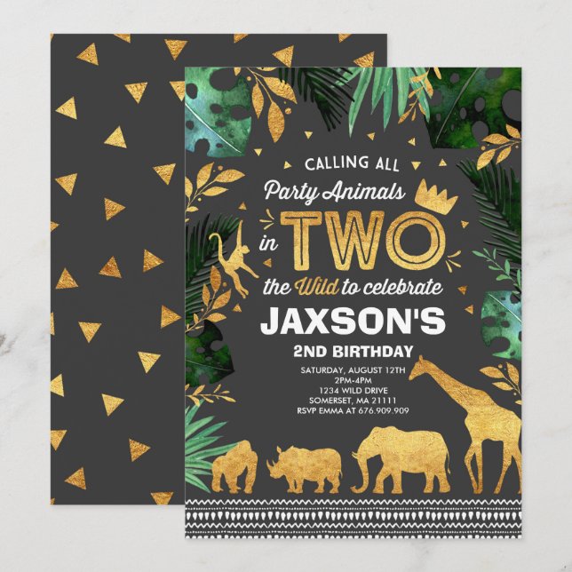 En Dos Animales De La Jungla De Invitación Al Cump (Anverso / Reverso)