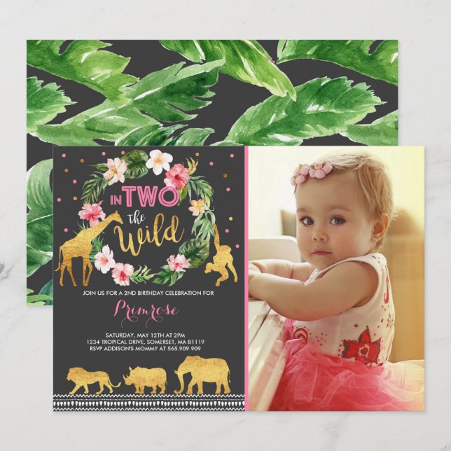 En Dos Animales De La Jungla De Invitación Al Cump (Anverso / Reverso)