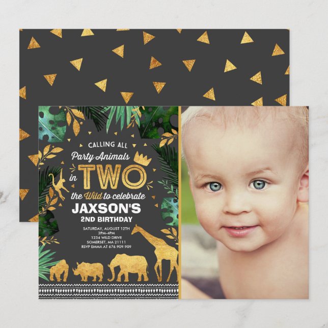 En Dos Animales De La Jungla De Invitación Al Cump (Anverso / Reverso)