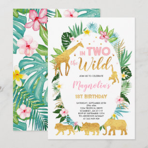 En Dos, Animales De La Selva De Invitación Al Cump