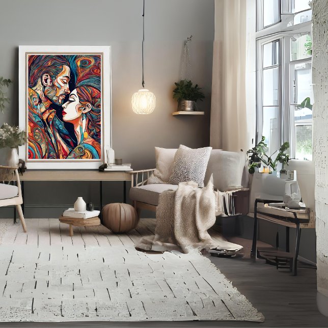 En el amor del Poster de arte moderno (Man and Woman in Love Modern Art Poster)