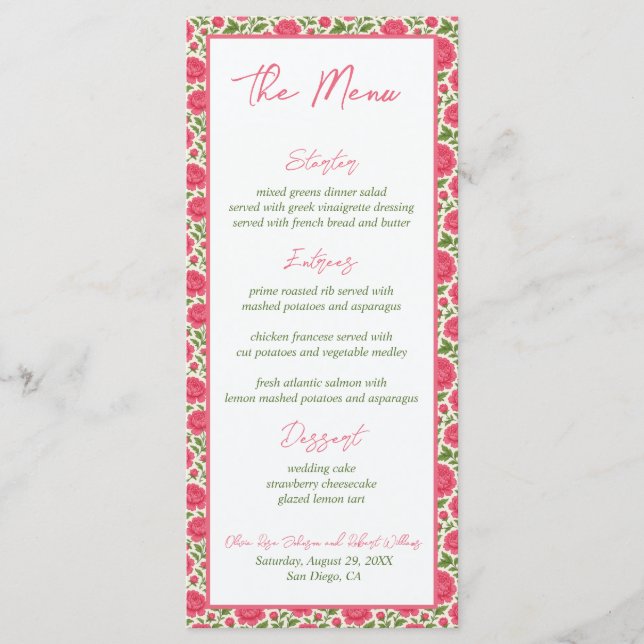 En el menú del Boda botánico de la peonía rosada d (Anverso)