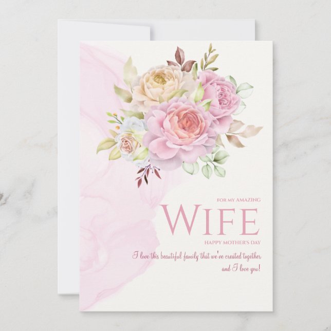 En flor tarjeta del día de la madre para la esposa (Anverso)