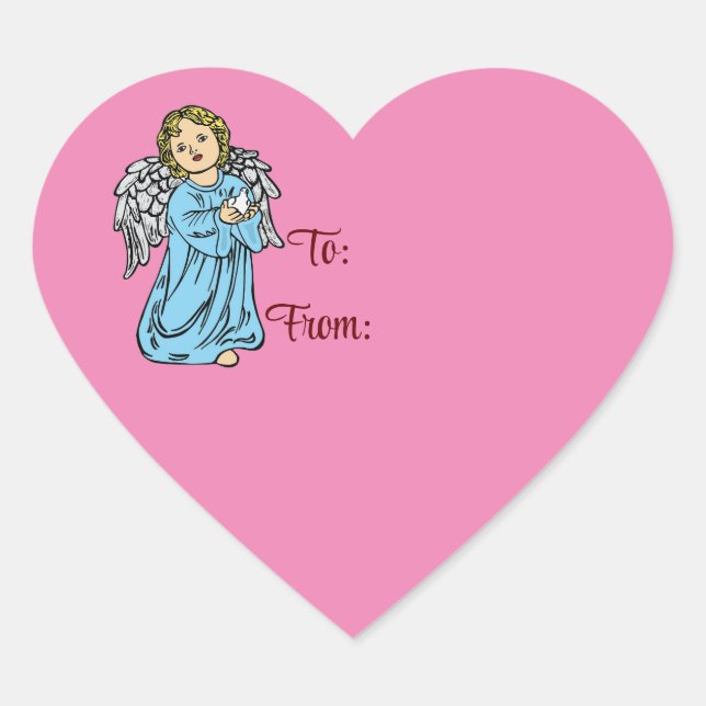 En Forma De Corazón Ángel con palo hacia y desde el Pegatina (Anverso)