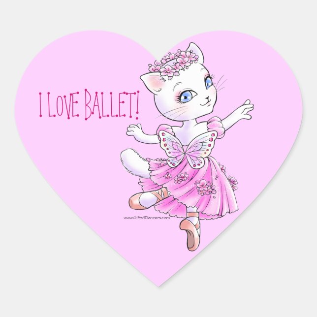 En Forma De Corazón Ballerina Kitty Pegatina (Anverso)