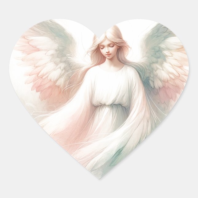 En Forma De Corazón Bonito Pastel Guardian Angel Pegatina (Anverso)