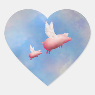 En Forma De Corazón Cerdo volador con su pegatina madre