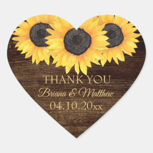 En Forma De Corazón Country Sunflower on Wood Boda Heart Pegatina