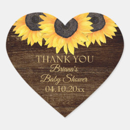 En Forma De Corazón Country Sunflower Wood Baby Shower Heart Pegatina