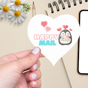 En Forma De Corazón Cute Penguin Happy Mail Heart Pegatina