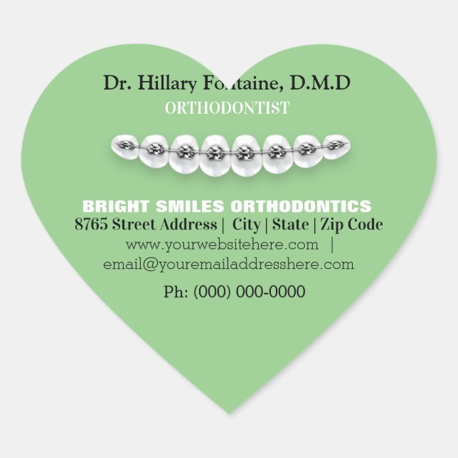 En Forma De Corazón Dentista ortodoncista Braces Pegatina (Anverso)