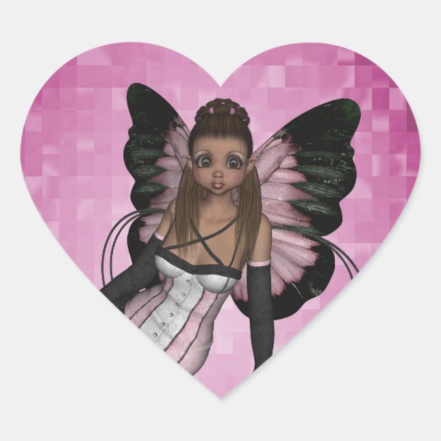 En Forma De Corazón Fairy Angel Pamela Heart Pegatina (Anverso)