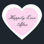 En Forma De Corazón Feliz Nunca Después Del Pegatina<br><div class="desc">Afortunadamente,  Ever After Heart Pegatina se muestra en un diseño de doble corazón. Color claro rosa</div>