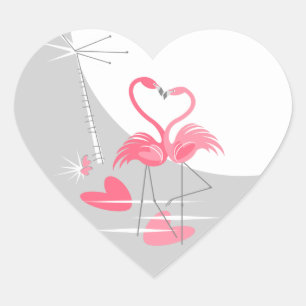 En Forma De Corazón Flamingo Love Large Moon pegatina