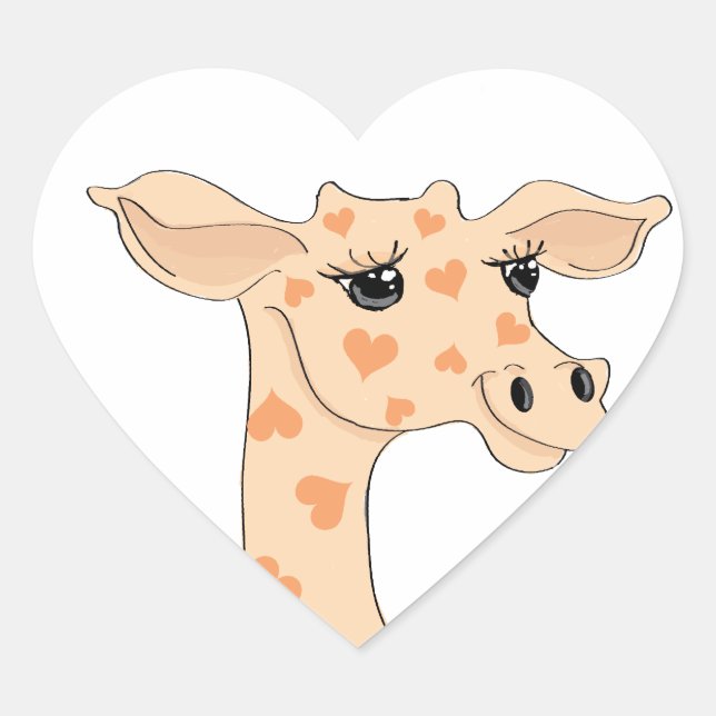 En Forma De Corazón Giraffe Pegatina (Anverso)