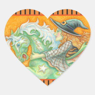 En Forma De Corazón HALLOWS EVCH WITCH Y HORSE PEGATINA HearET