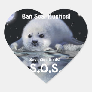 En Forma De Corazón HARP SEAL Anti Seal-Hunt Wildlife Pegatina