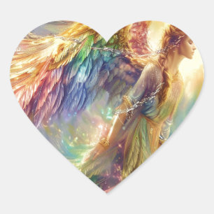 En Forma De Corazón Hermoso Pegatina Ángel del Guardián del Arcoiris