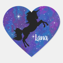 En Forma De Corazón Nombre personalizado Azul/Púrpura Galaxia Pegatina