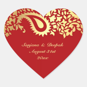En Forma De Corazón Paisleys Elegant Boda Pegatina indio