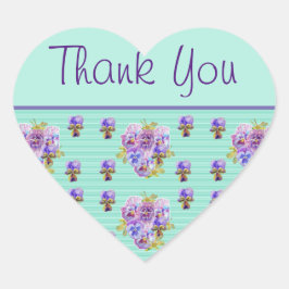 En Forma De Corazón Pansy Flower Aqua Stripe floral Gracias Pegatina