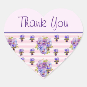 En Forma De Corazón Pansy Flower Pink Stripe floral Gracias Pegatina