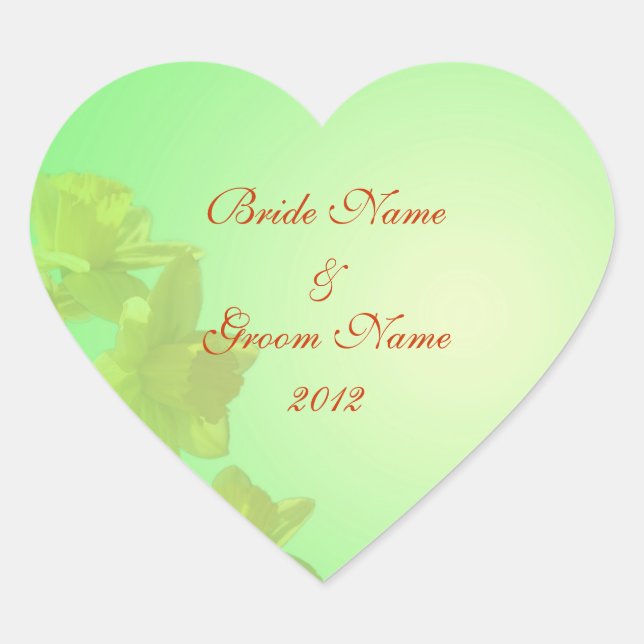 En Forma De Corazón pegatina boda, tulipanes amarillos (Anverso)