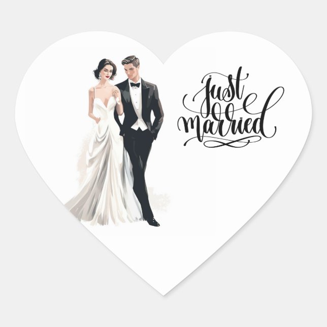 En Forma De Corazón Pegatina casado (Anverso)